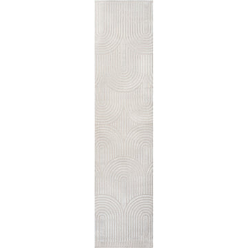 Pastel MidCentury Art Deco Striped Arches Two-Tone High-Low Area Rug